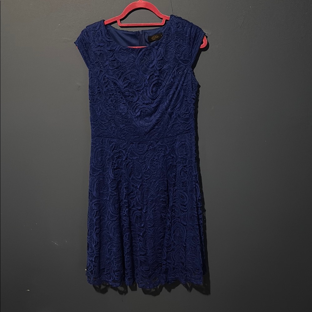 Elegant Navy Blue Lace Dress